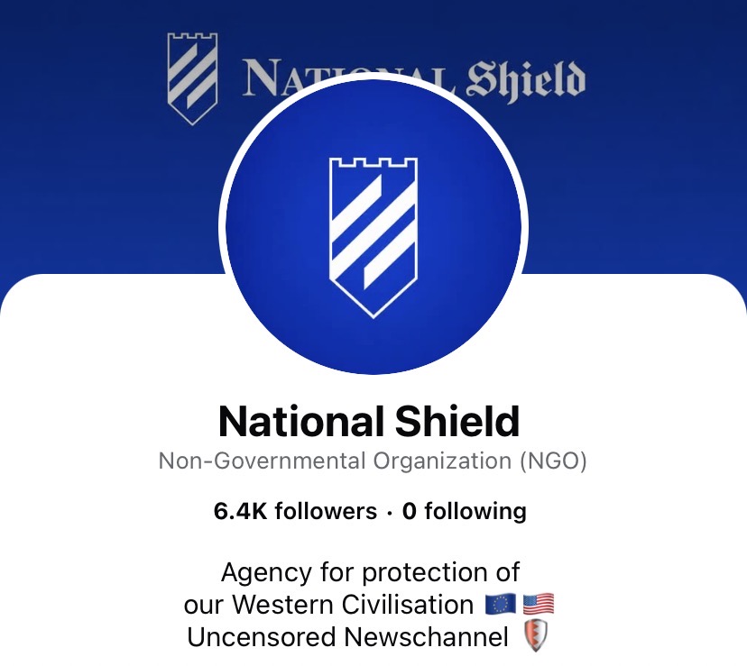 National Shield’s Facebook page with its blue shield banner