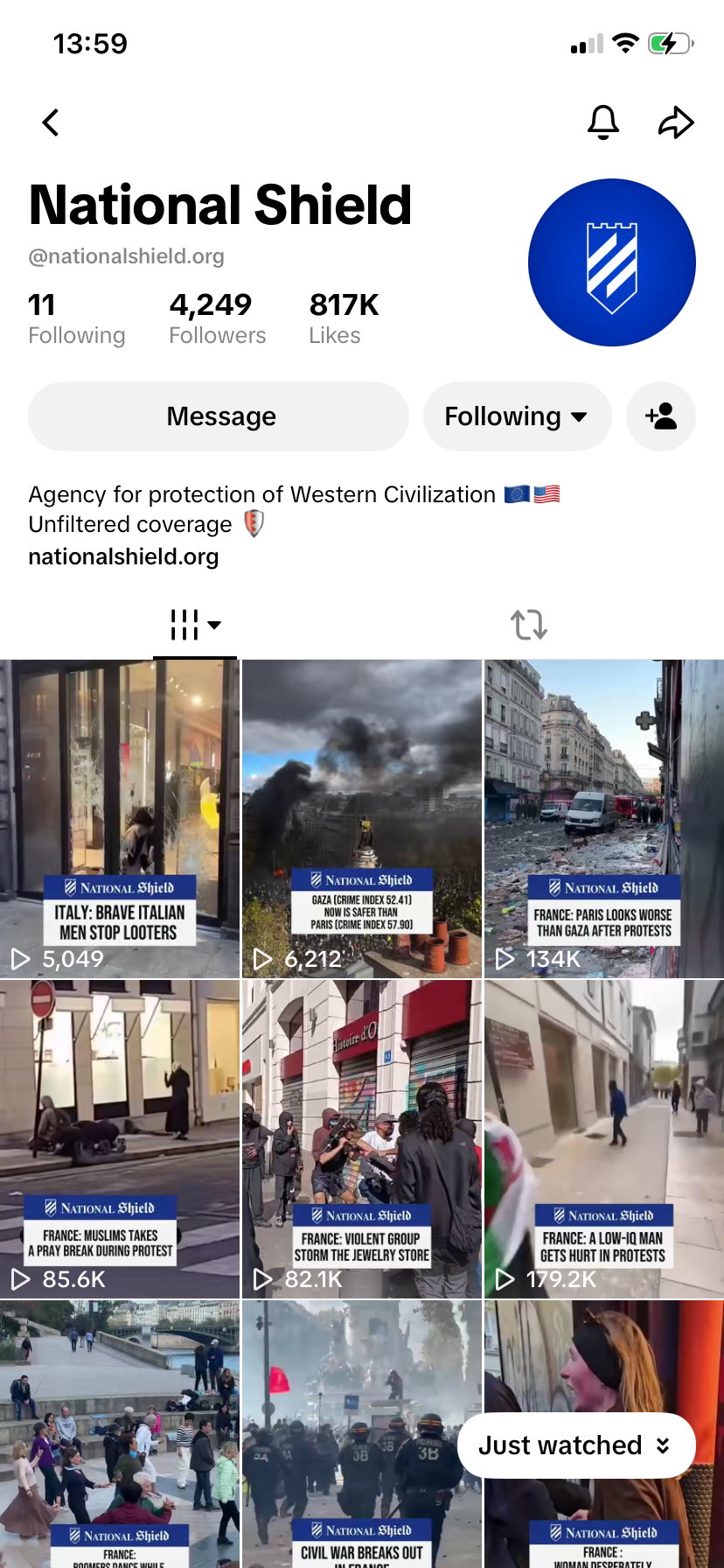 National Shield’s TikTok profile, @nationalshield.org
